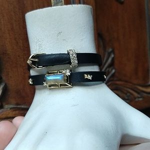 Alexis Bittar labradorite gold tone leather collar or wrap bracelet